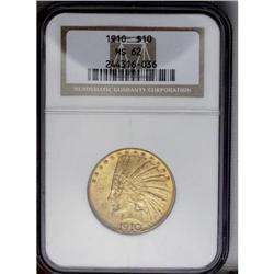 	1910 $10 MS62 NGC. Dark brown toning defined the high 1910