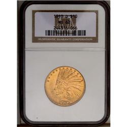 	1910-D $10 MS62 NGC. Lightly abraded surfaces as expec 1910-D