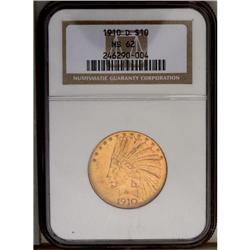	1910-D $10 MS62 NGC. Frosty yellow-gold luster is acce 1910-D