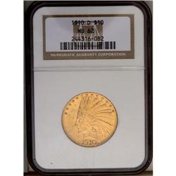	1910-D $10 MS62 NGC. The lustrous, pretty yellow-gold 1910-D