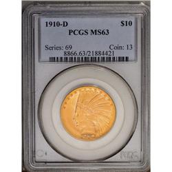 	1910-D $10 MS63 PCGS. Deep copper-orange and reddish p 1910-D