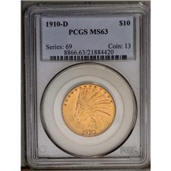 	1910-D $10 MS63 PCGS. Softly frosted luster highlights 1910-D
