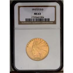 	1910-D $10 MS63 NGC. A frosty and lustrous Mint State 1910-D