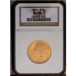 	1911 $10 MS62 NGC. Tinges of green grace the protected 1911