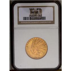 	1912 $10 MS62 NGC. Wispy pink overtones serve to enhan 1912