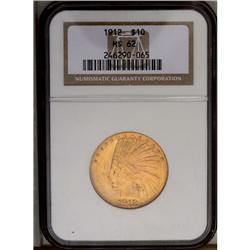 	1912 $10 MS62 NGC. Hazel-green in the protected areas, 1912