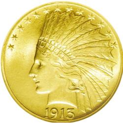 	1913 $10 MS65 NGC. Luscious, unperturbed orange-gold s 1913