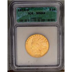 	1914-D $10 MS63 ICG. Bright yellow-gold surfaces displ 1914-D