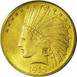 	1915 $10 MS64 PCGS. This is a sharply struck example w 1915