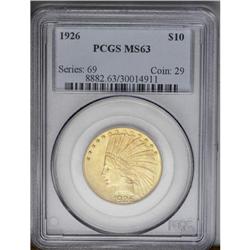 	1926 $10 MS63 PCGS. A frosty Mint State example with l 1926