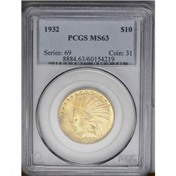 	1932 $10 MS63 PCGS. The bright surfaces exhibit good c 1932