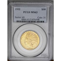 	1932 $10 MS63 PCGS. A beautiful orange-gold example of 1932