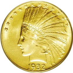 	1932 $10 MS64 PCGS. Pleasing color and luster with jus 1932