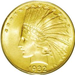 	1932 $10 MS64 PCGS. The lustrous sunrise-gold and lemo 1932