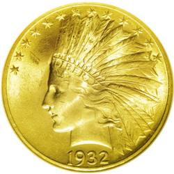 	1932 $10 MS64 NGC. Vibrant luster adorns both sides of 1932