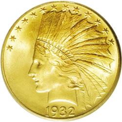 	1932 $10 MS66 PCGS. Light lime-green interchanges with 1932
