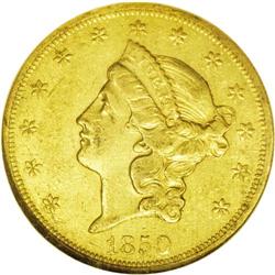 	1850 $20 AU53 NGC. Although two 1849 double eagles wer 1850