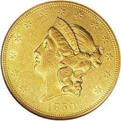 	1850 $20 AU55 NGC. The 1850 double eagle is quite popu 1850