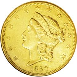 	1850 $20 AU58 NGC. The 1850 double eagle is typically 1850
