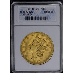 	1850-O $20 --Cleaned--ANACS. XF40 Details. 1850-O