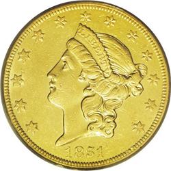 	1851-O $20 AU55 PCGS. A bright and boldly detailed pie 1851-O