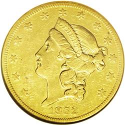 	1852-O $20 AU53 NGC. This briefly circulated double ea 1852-O