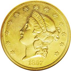 	1857-O $20 AU55 NGC. This is an impressive near-Mint e 1857-O