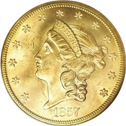 	1857-S $20 MS64 PCGS. 1857-S