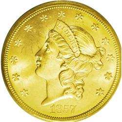 	1857-S $20 MS64 PCGS. Variety 20A, Spiked Shield. Typi 1857-S