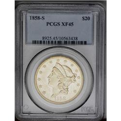 	1858-S $20 XF45 PCGS. This coin is interesting for a n 1858-S