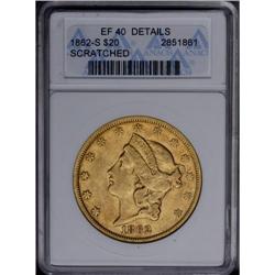 	1862-S $20 --Scratched--ANACS. XF40 Details. This hairl 1862-S