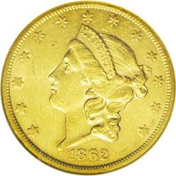 	1862-S $20 AU55 NGC. A moderately abraded, but only li 1862-S