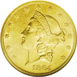 	1864-S $20 AU58 NGC. Luster is plentiful, but not suff 1864-S