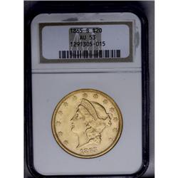 	1865-S $20 AU53 NGC. Both sides have taken on yellow-g 1865-S