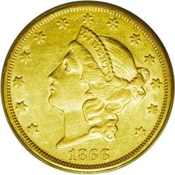 	1866-S $20 Motto AU55 PCGS. While the 1866-S With Mott 1866-S