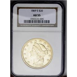 	1869-S $20 AU55 NGC. A few of the stars are softly str 1869-S