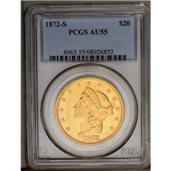 	1872-S $20 AU55 PCGS. Considerable luster remains in t 1872-S