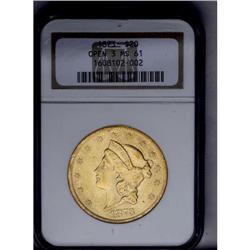 	1873 $20 Open 3 MS61 NGC. A lustrous coin despite scat 1873
