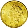 Image 1 : 	1873 $20 Open 3 MS62 NGC. Golden tones radiate from th 1873