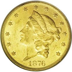 	1876-CC $20 MS60 PCGS. Well impressed design elements 1876-CC