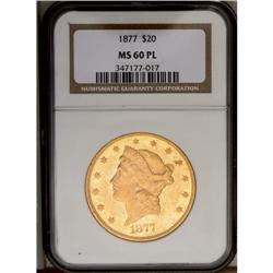 	1877 $20 MS60 Prooflike NGC. This is an appealing proo 1877