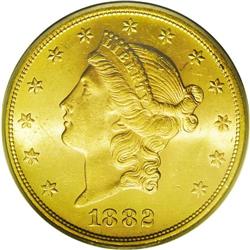 	1882-S $20 MS63 PCGS. The 1882-S has a mintage of 1.12 1882-S