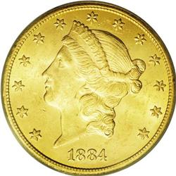 	1884-CC $20 MS62 PCGS. The relative availability of th 1884-CC