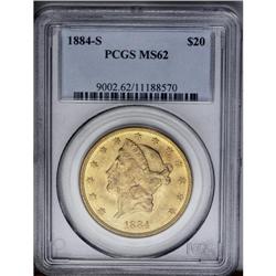 	1884-S $20 MS62 PCGS. Boldly struck with rich colorati 1884-S