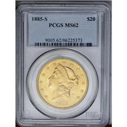 	1885-S $20 MS62 PCGS. Apricot-gold patina is accented 1885-S