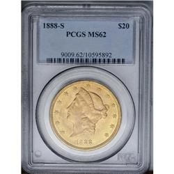	1888-S $20 MS62 PCGS. A frosty Mint State example with 1888-S