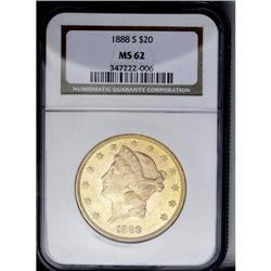 	1888-S $20 MS62 NGC. Potent luster illuminates this ch 1888-S