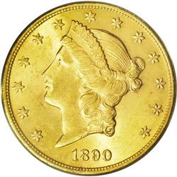 	1890 $20 MS63 ANACS. A lustrous honey-gold example wit 1890