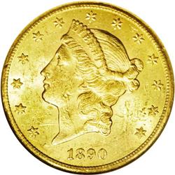 	1890-CC $20 MS60 NGC. An attentively struck and lustro 1890-CC