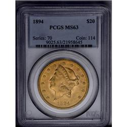 	1894 $20 MS63 PCGS. Splendid orange and lime alternate 1894